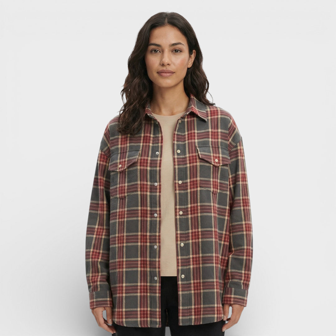 Camisa Vintage Cuadros Oversize Mujer