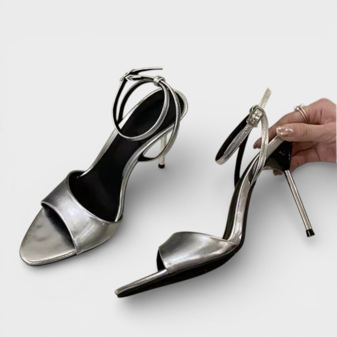 Sandalias Tacón Mujer Brillo Tobillo