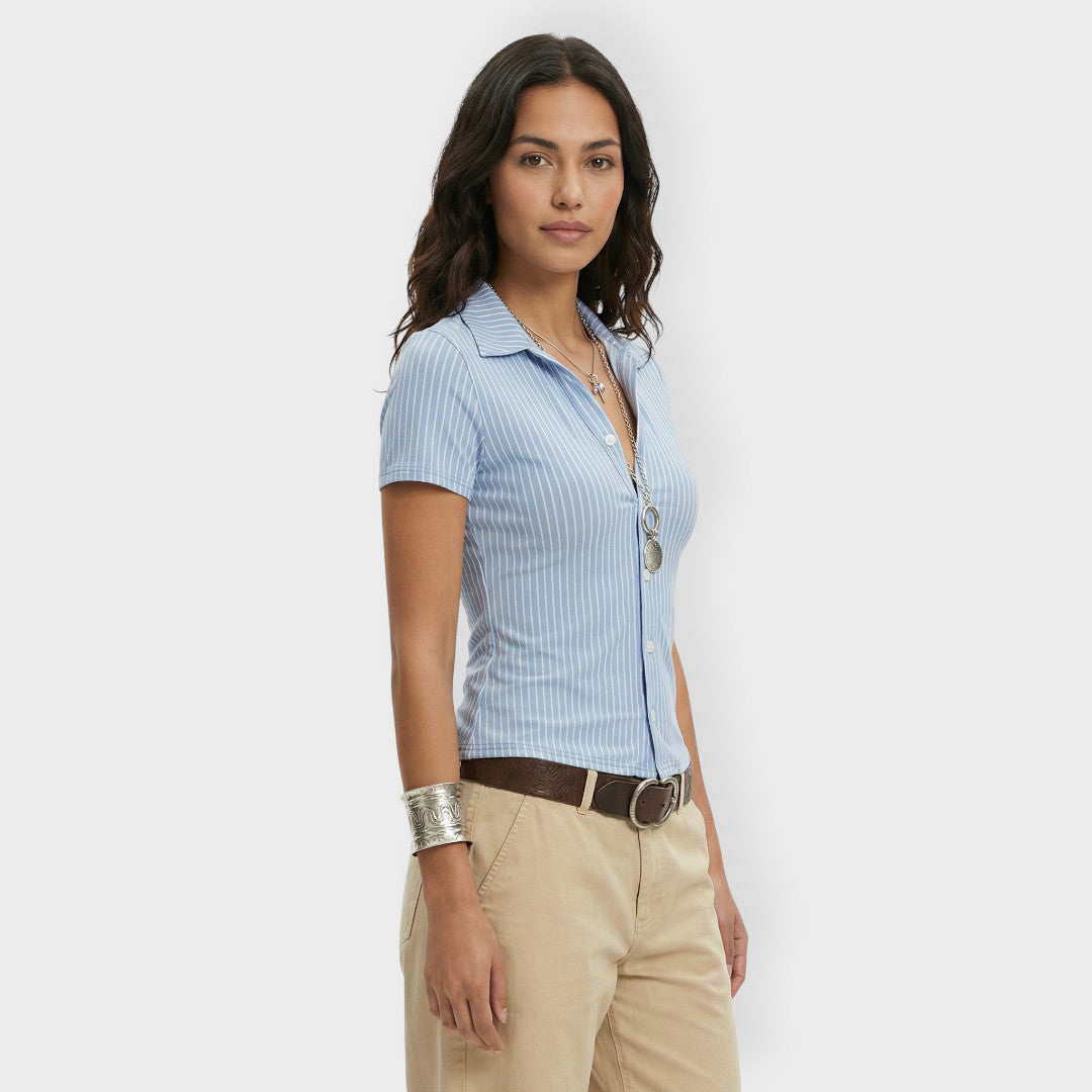 Camisa Rayas Mujer Manga Corta