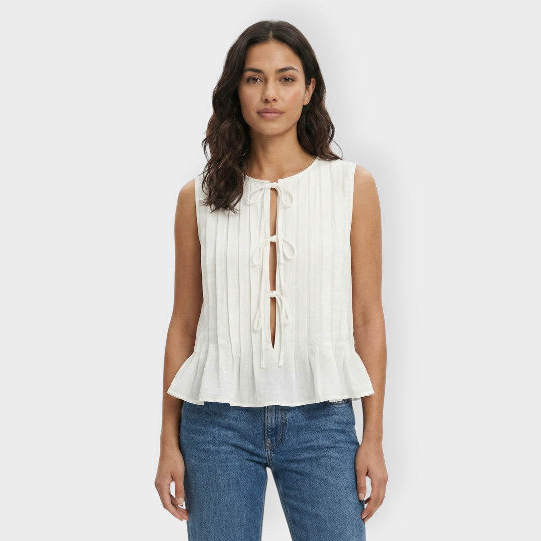 Camisa Blanca Mujer Sin Mangas Lazos