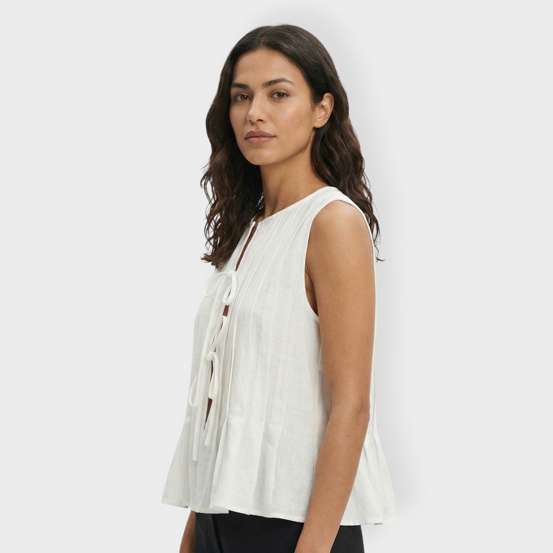 Camisa Blanca Mujer Sin Mangas Lazos