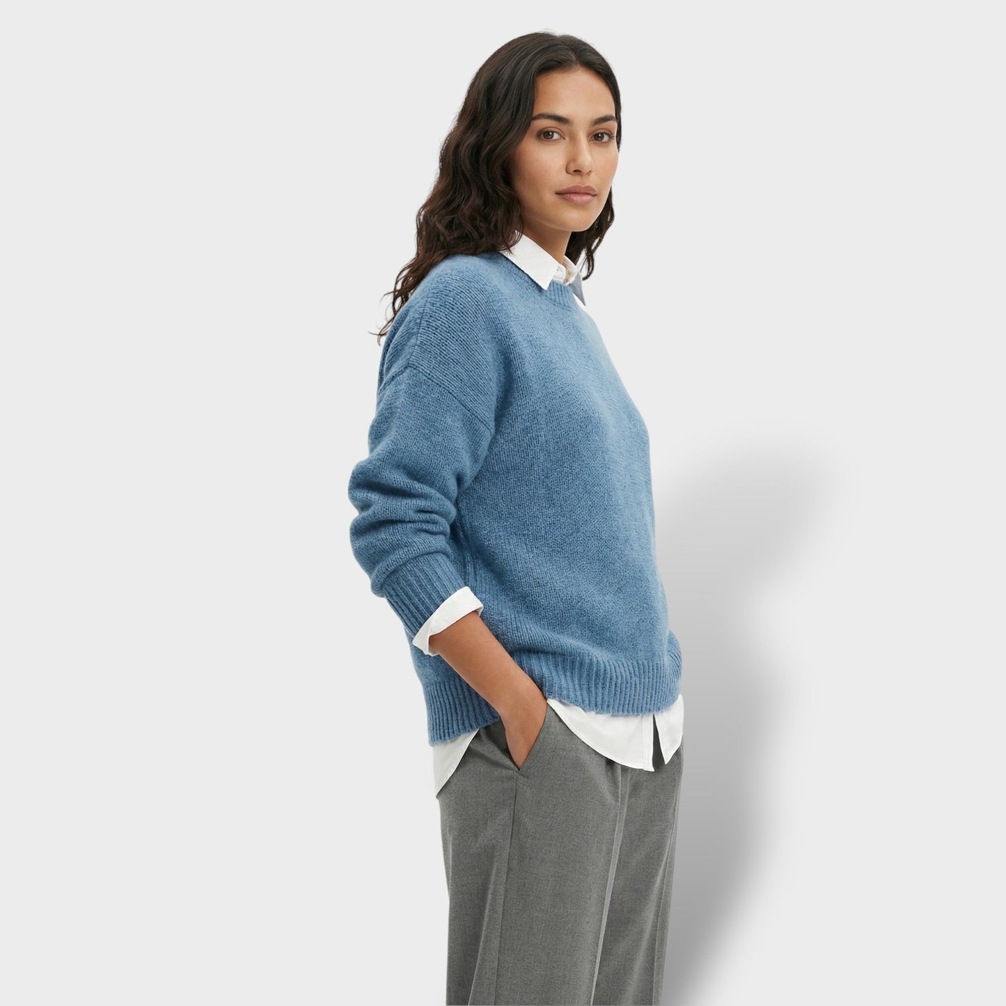 Jersey Punto Cuello Camisa Mujer