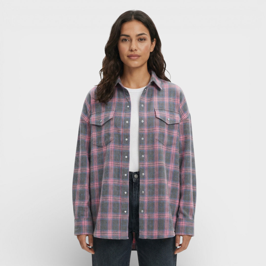 Camisa Vintage Cuadros Oversize Mujer