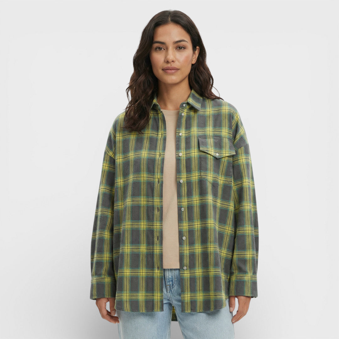 Camisa Vintage Cuadros Oversize Mujer