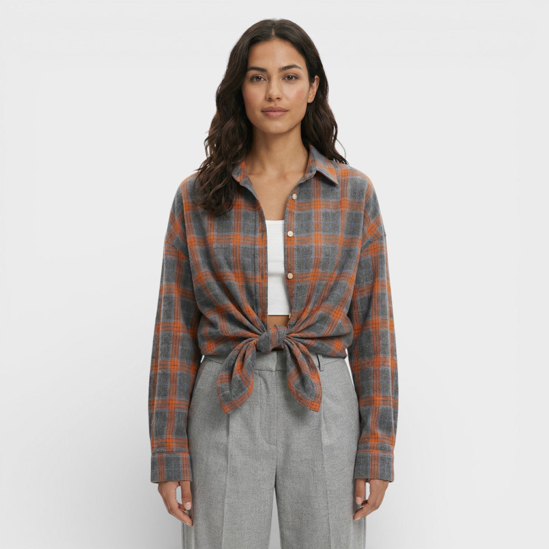 Camisa Vintage Cuadros Oversize Mujer