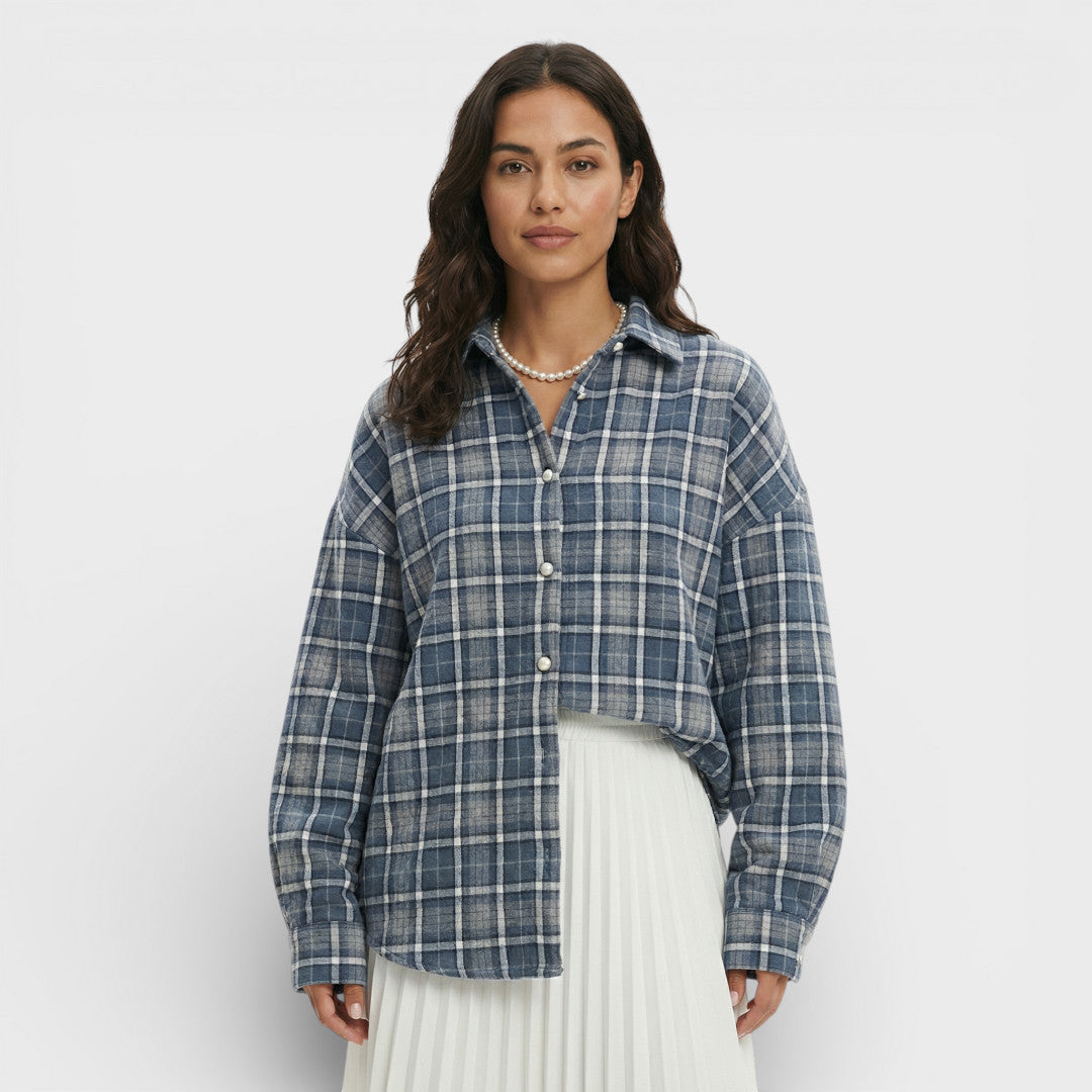 Camisa Vintage Cuadros Oversize Mujer