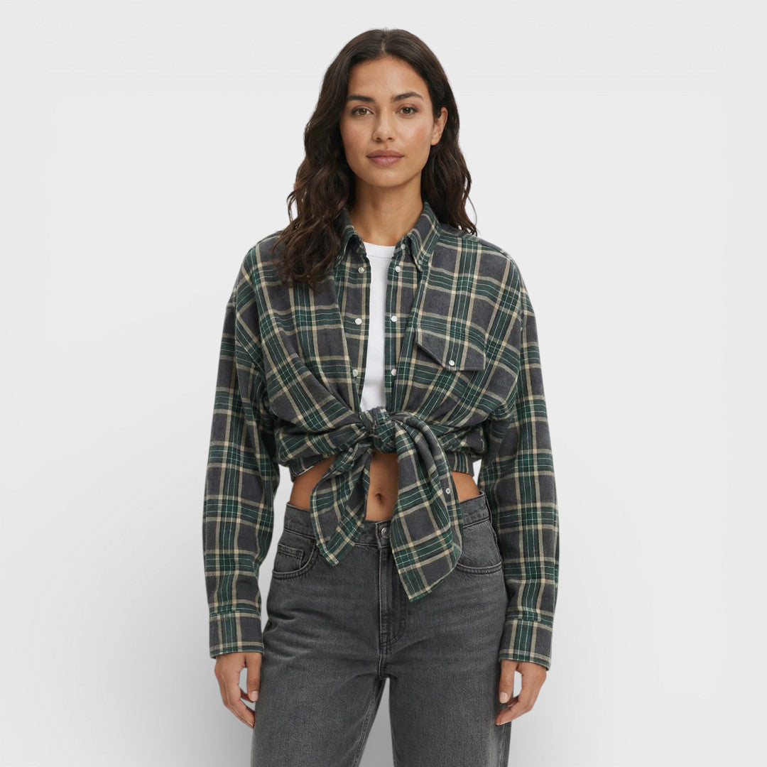 Camisa Vintage Cuadros Oversize Mujer