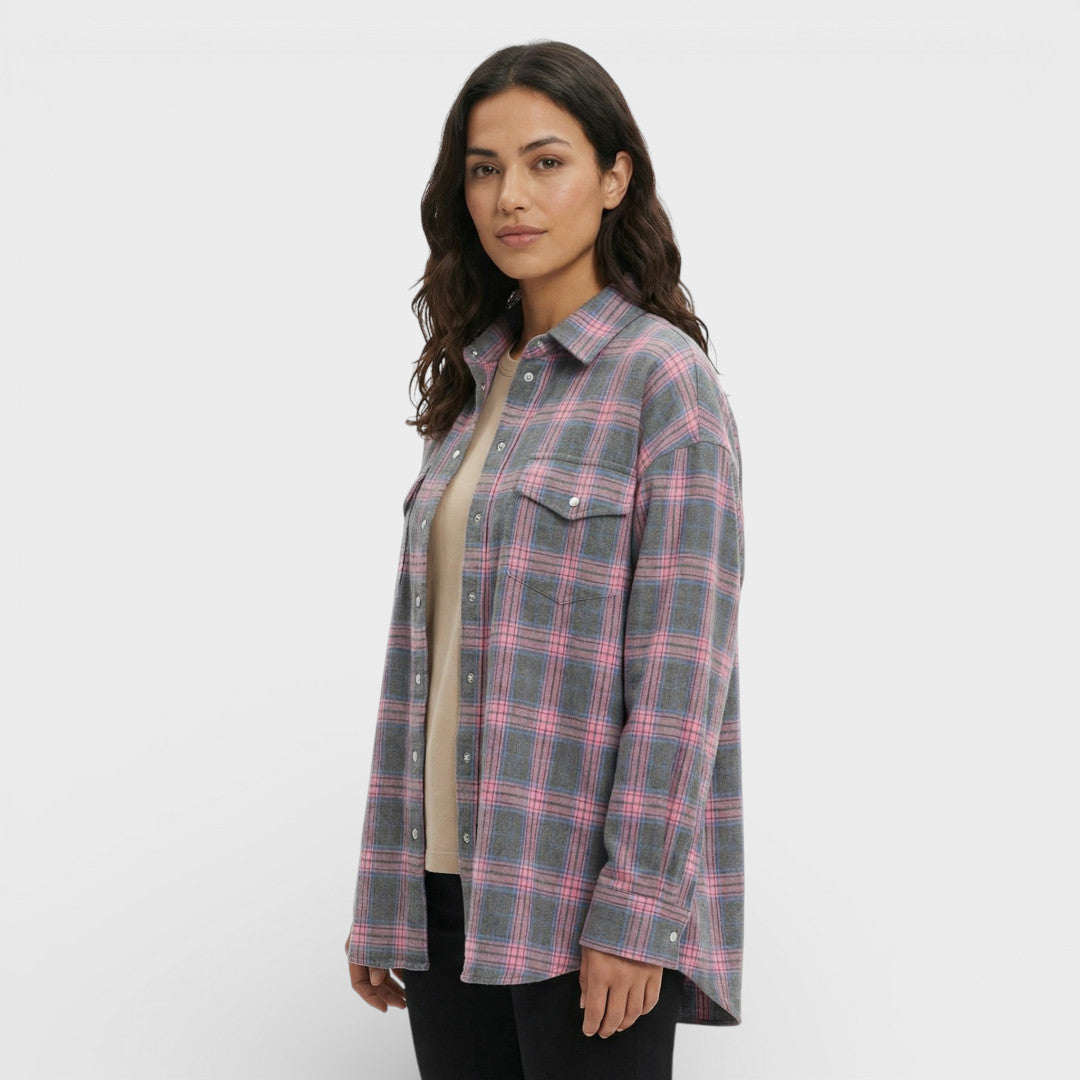 Camisa Vintage Cuadros Oversize Mujer