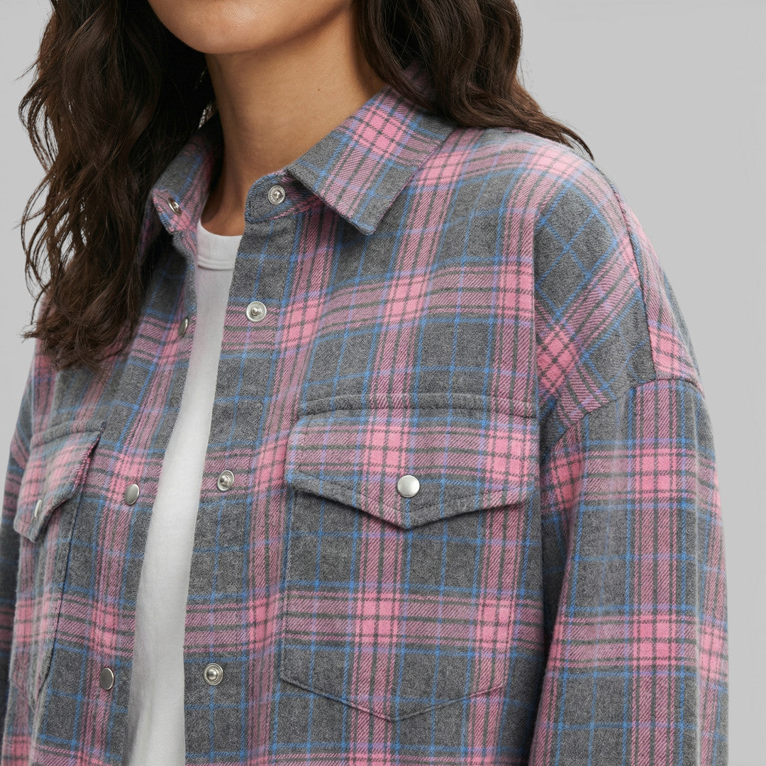 Camisa Vintage Cuadros Oversize Mujer