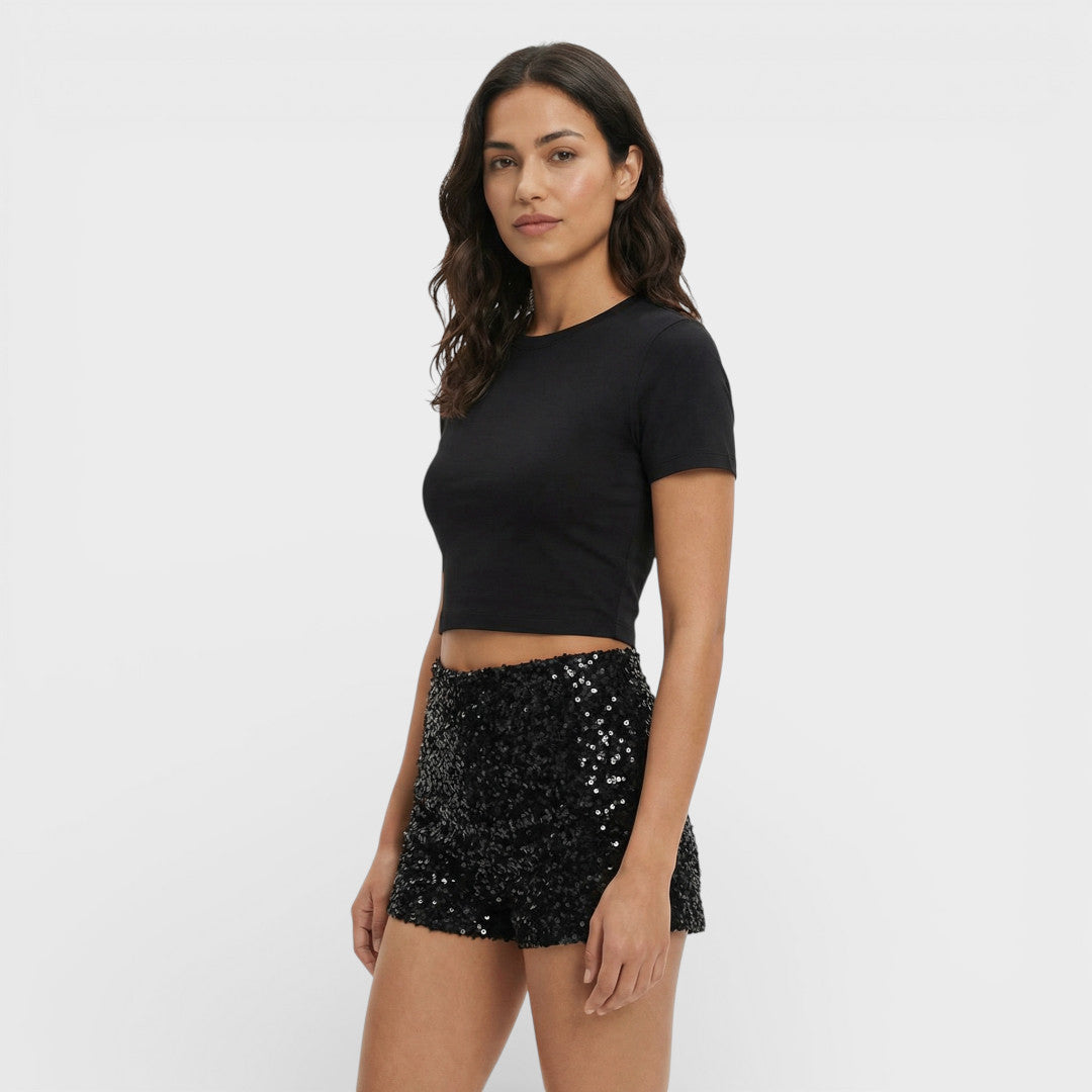 Shorts Lentejuelas Negros Mujer