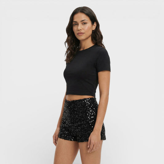 Shorts Lentejuelas Negros Mujer