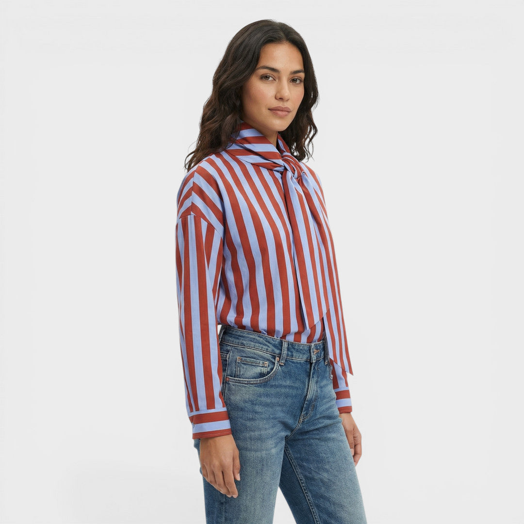 Camisa Rayas Mujer Lazo Cuello