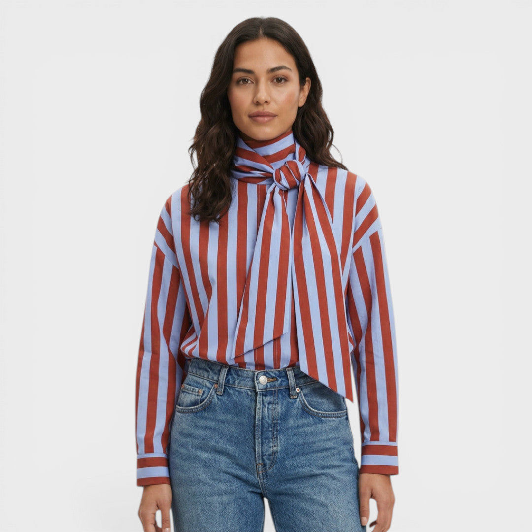 Camisa Rayas Mujer Lazo Cuello