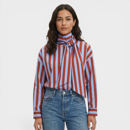 Camisa Rayas Mujer Lazo Cuello