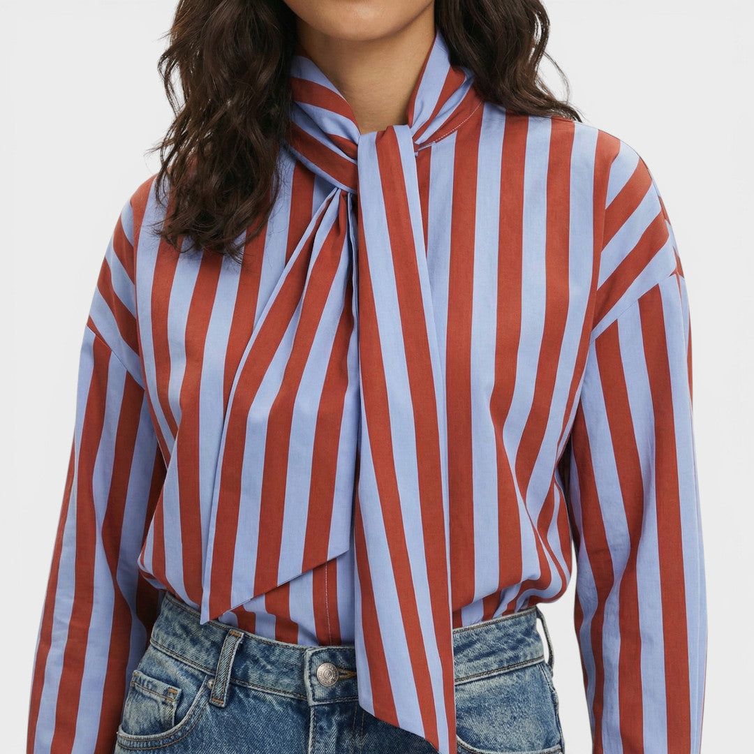 Camisa Rayas Mujer Lazo Cuello