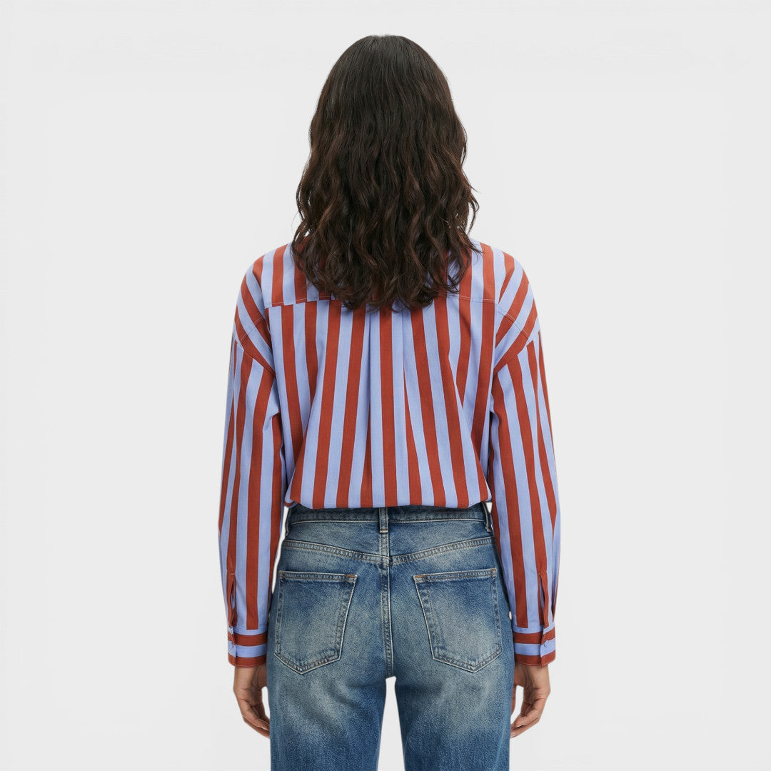 Camisa Rayas Mujer Lazo Cuello