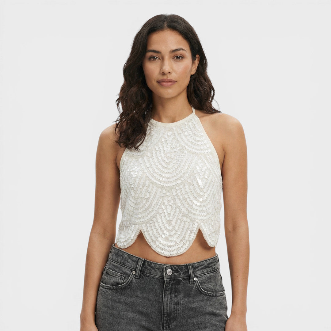 Top Halter Lentejuelas Mujer Fiesta