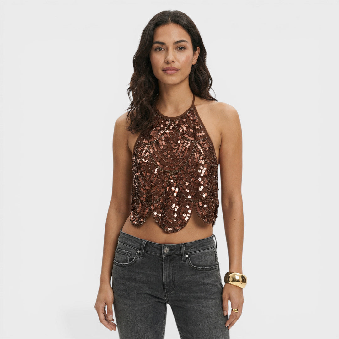 Top Halter Lentejuelas Mujer Fiesta