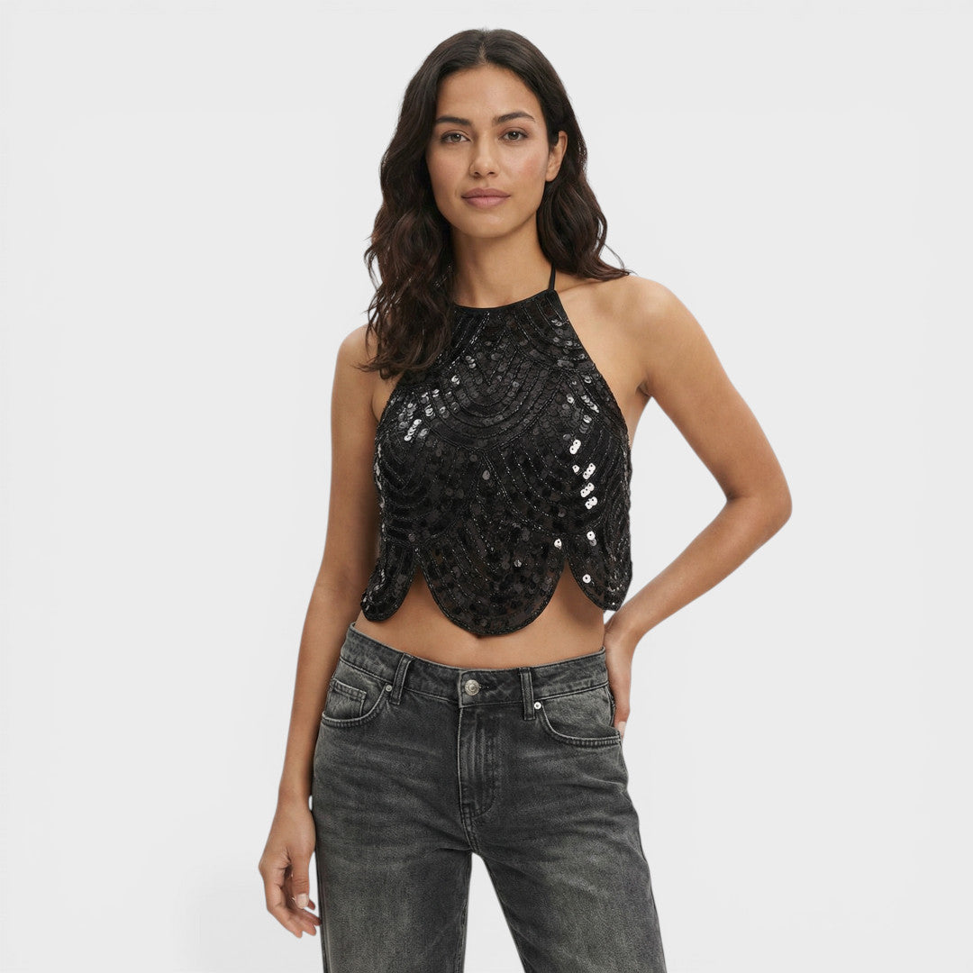 Top Halter Lentejuelas Mujer Fiesta