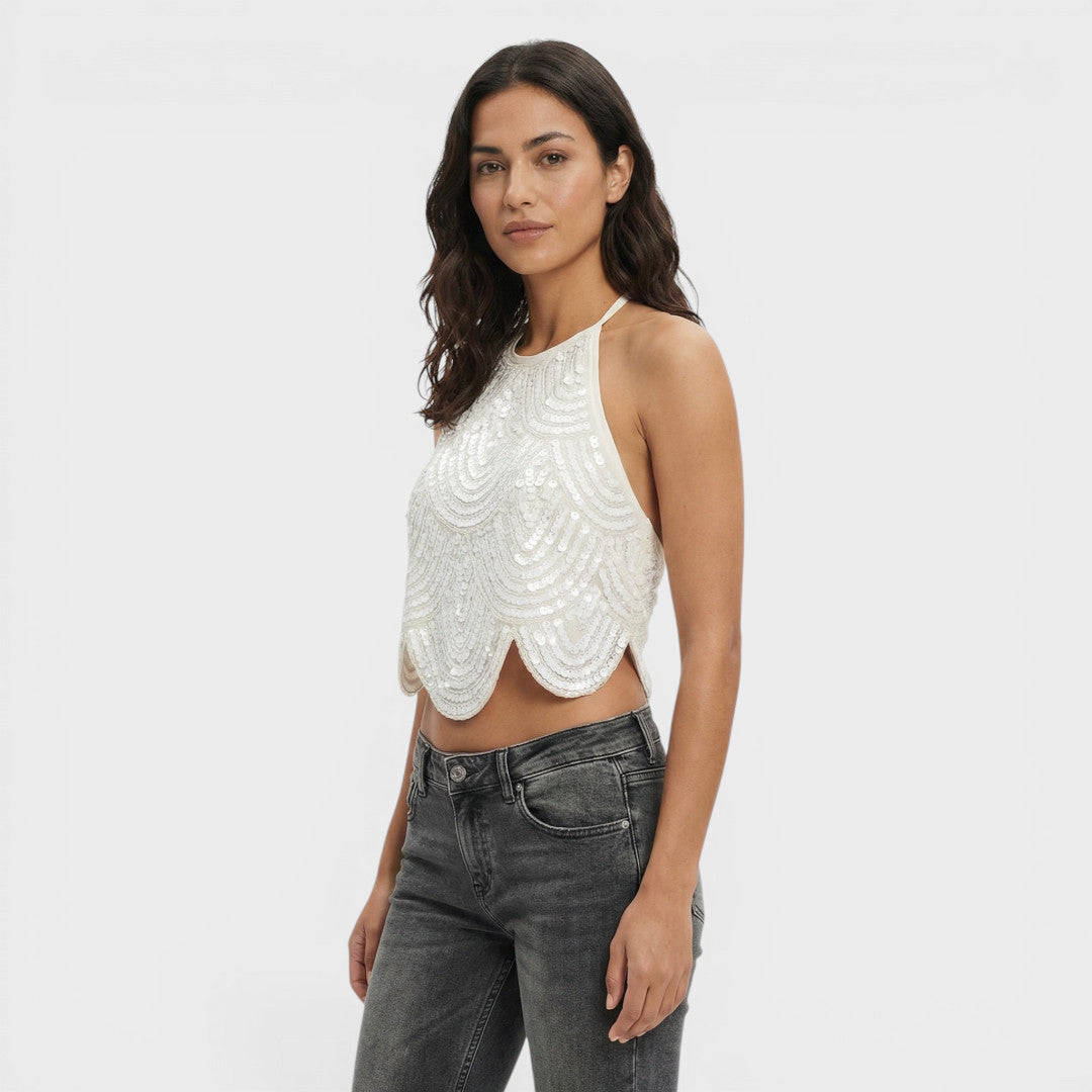 Top Halter Lentejuelas Mujer Fiesta