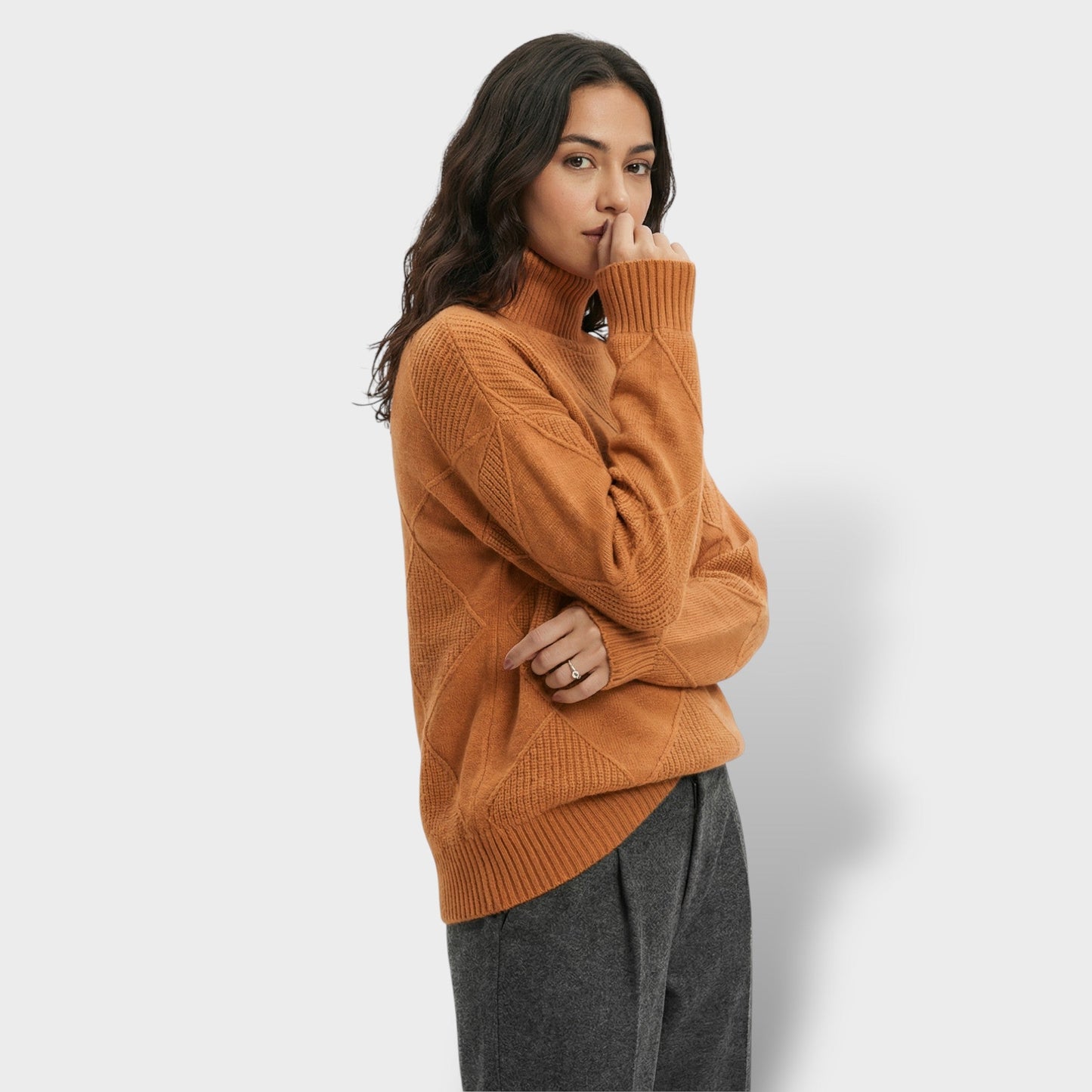 Jersey Mujer Cuello Alto Punto Rombos