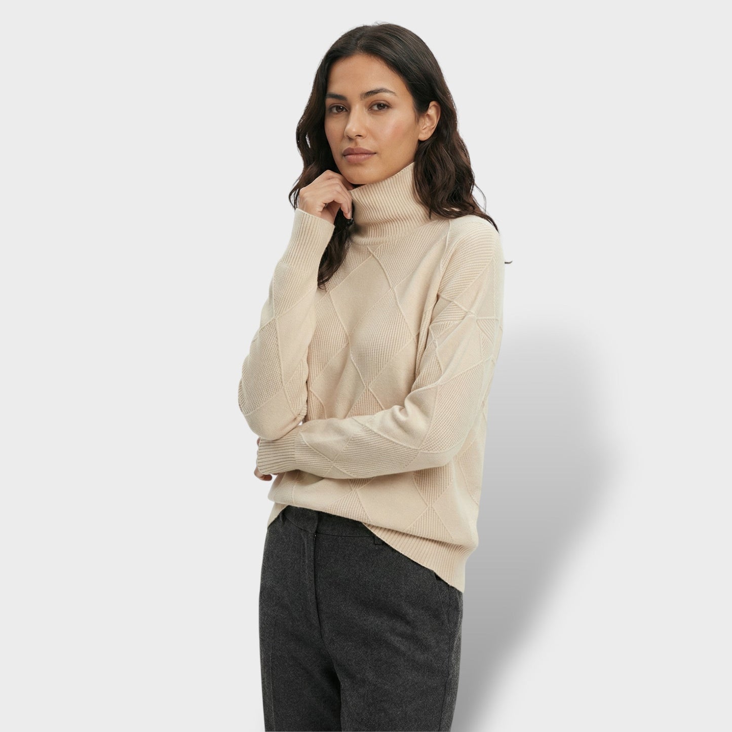 Jersey Mujer Cuello Alto Punto Rombos